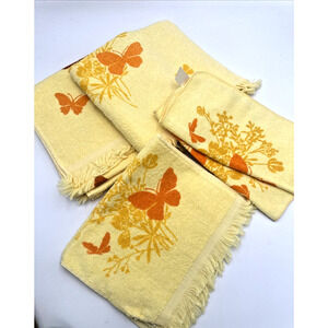 Vintage Yellow Cannon Butterfly Bath Towel Set MCM NWT